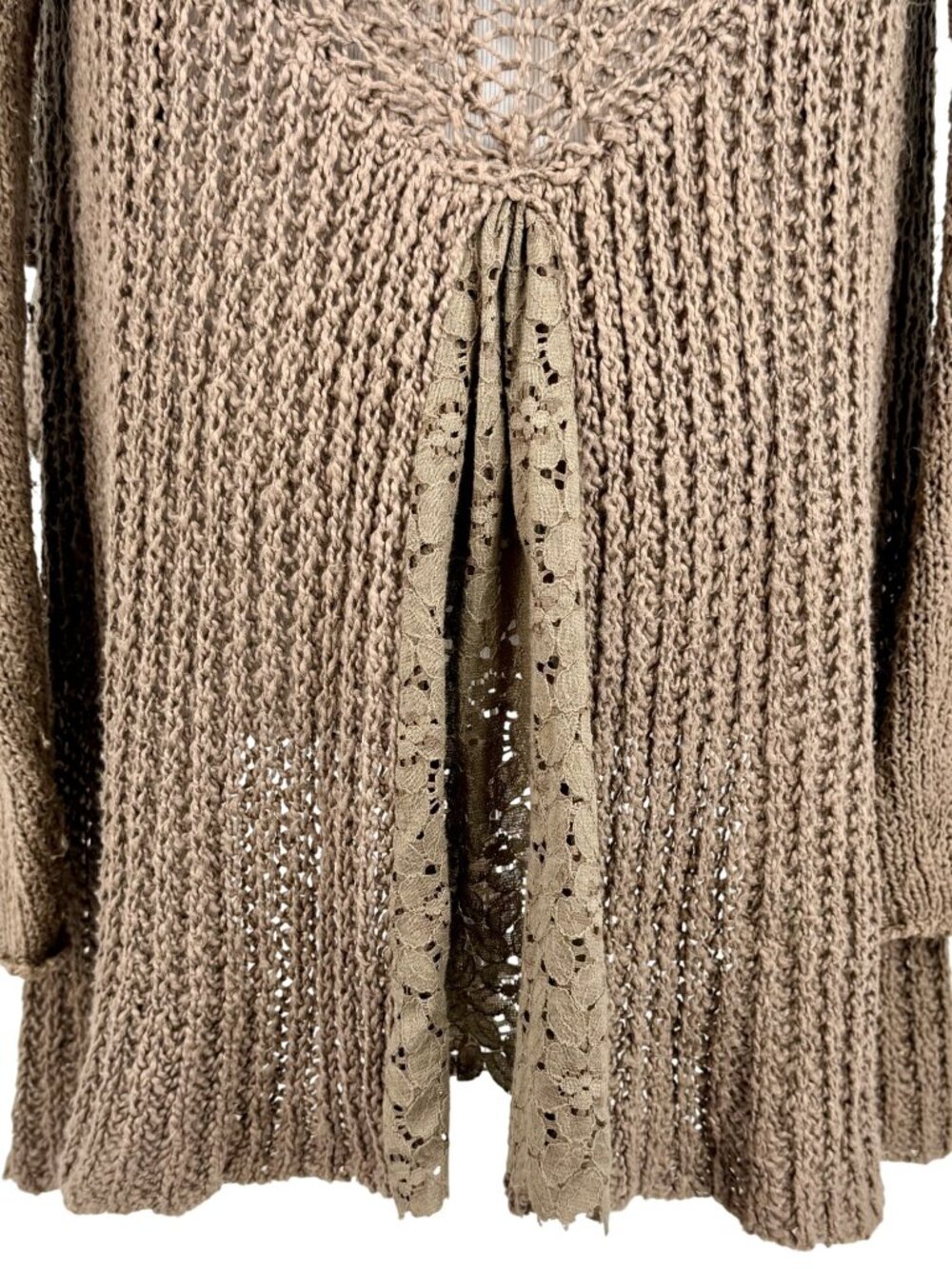 Anthropologie Brown Lace Trim Knit Cardigan Sweater S | Boho Grunge Fairycore - Picture 9 of 16